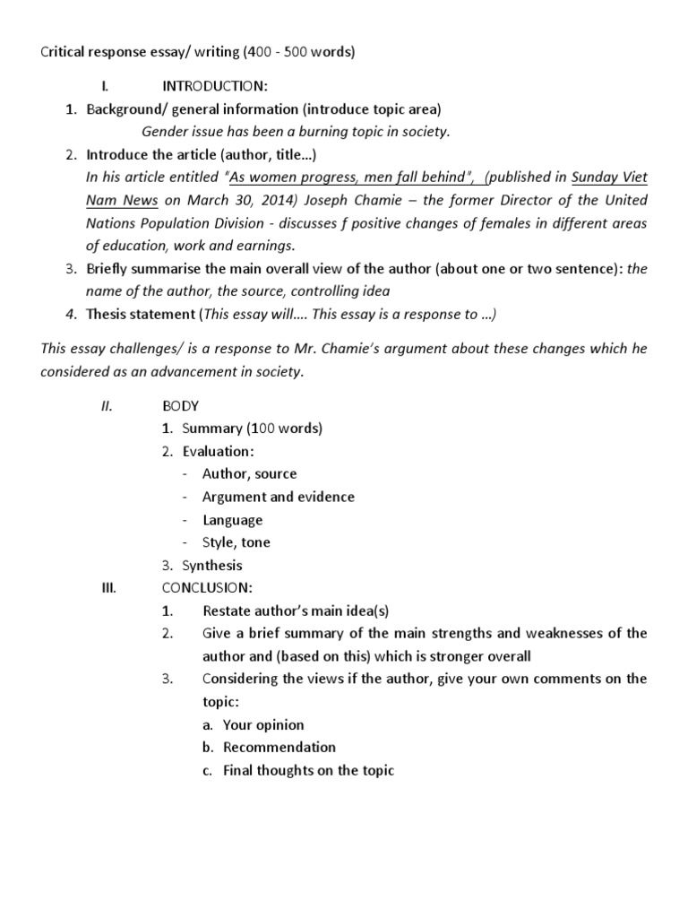 Examples of critical response essay image