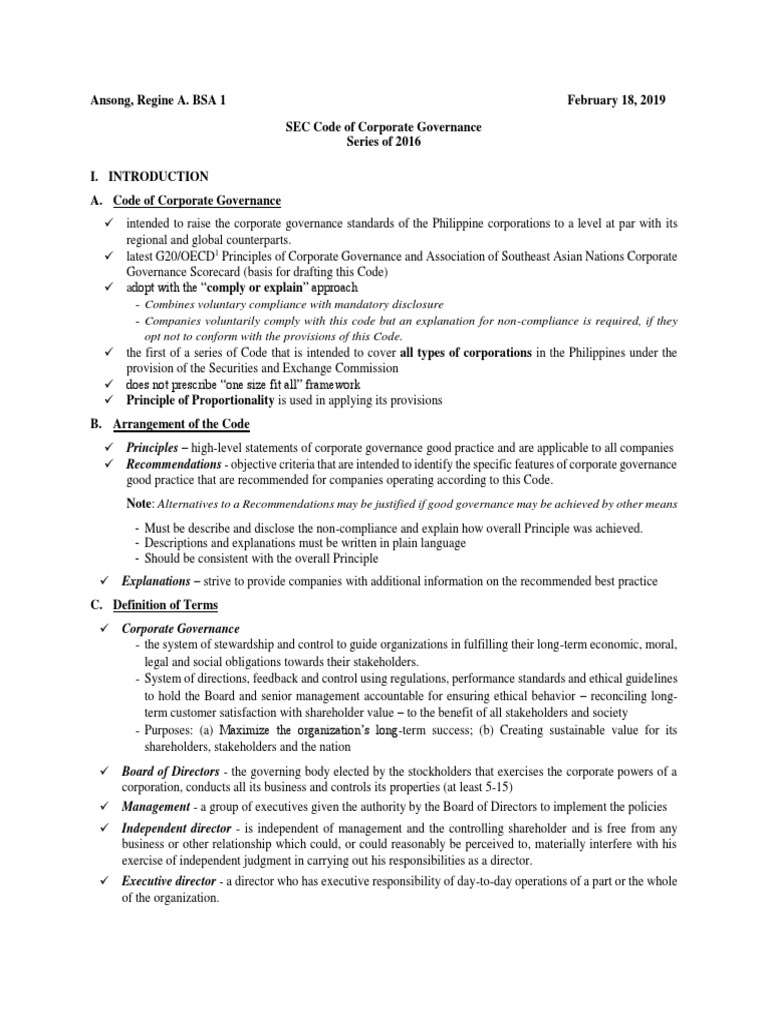 Sec code of corporate governance 2016 outline pdf board of