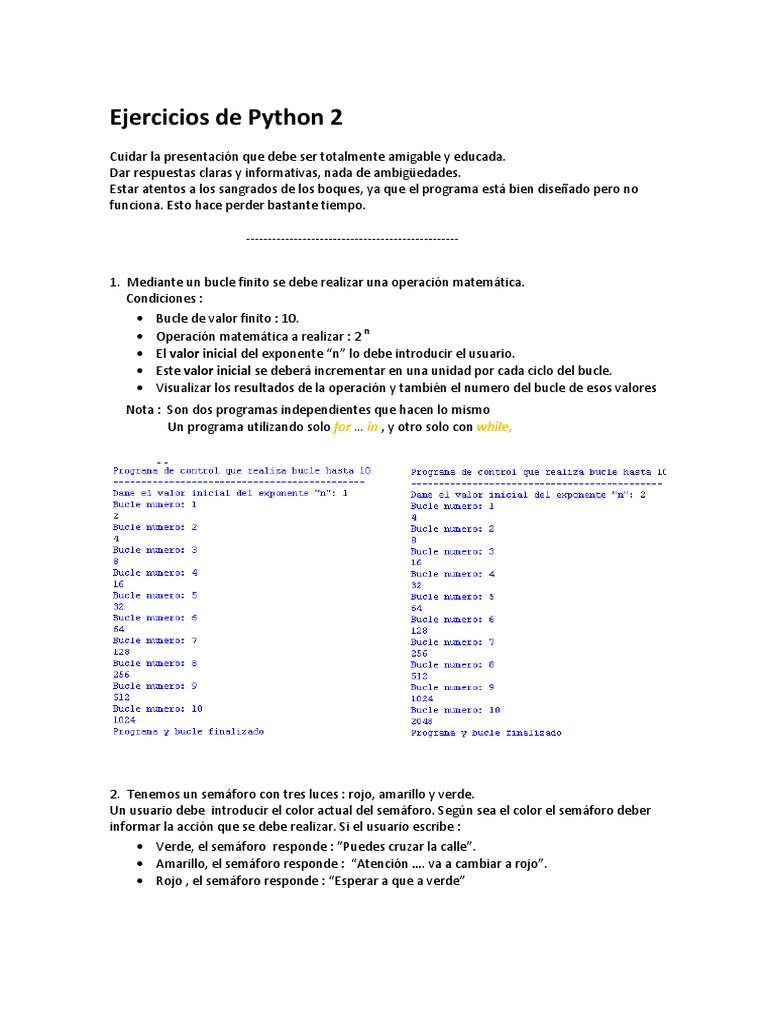 Ejercicios Python 2 | PDF | Semáforo | Python (lenguaje de programación)