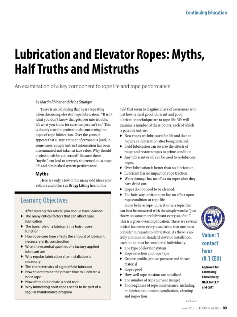 Lubrication and Elevator Ropes PDF Lubricant Rope