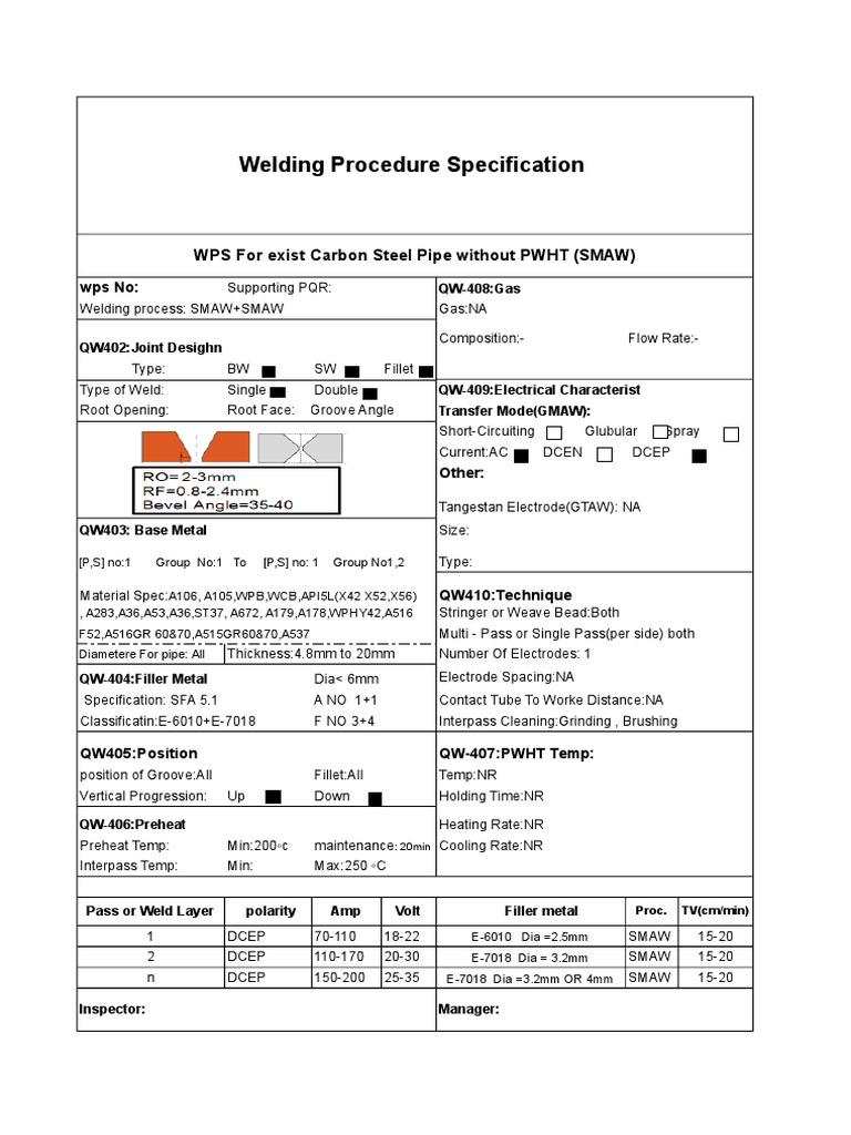 Welding Procedure Specification WPS For Exist Carbon Steel Pipe