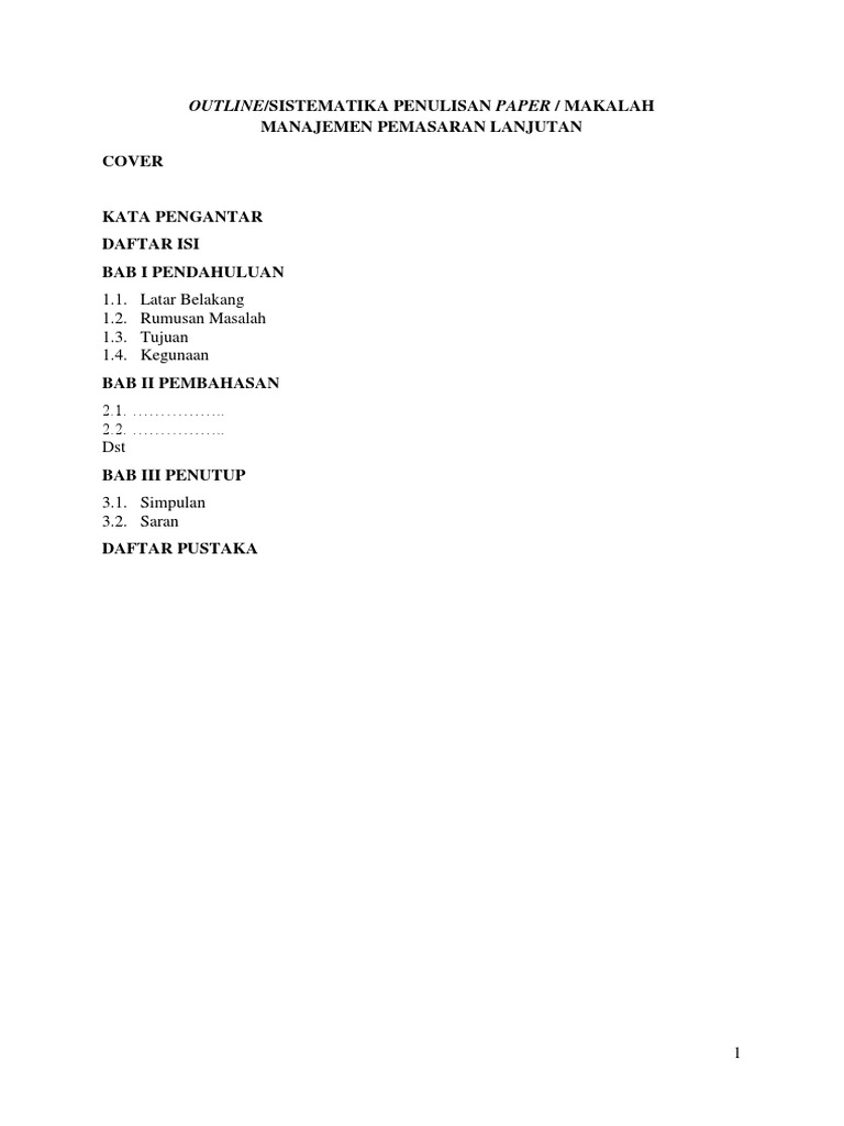 Manajemen Pemasaran Lanjutan Cover Outline Sistematika Penulisan Paper Makalah