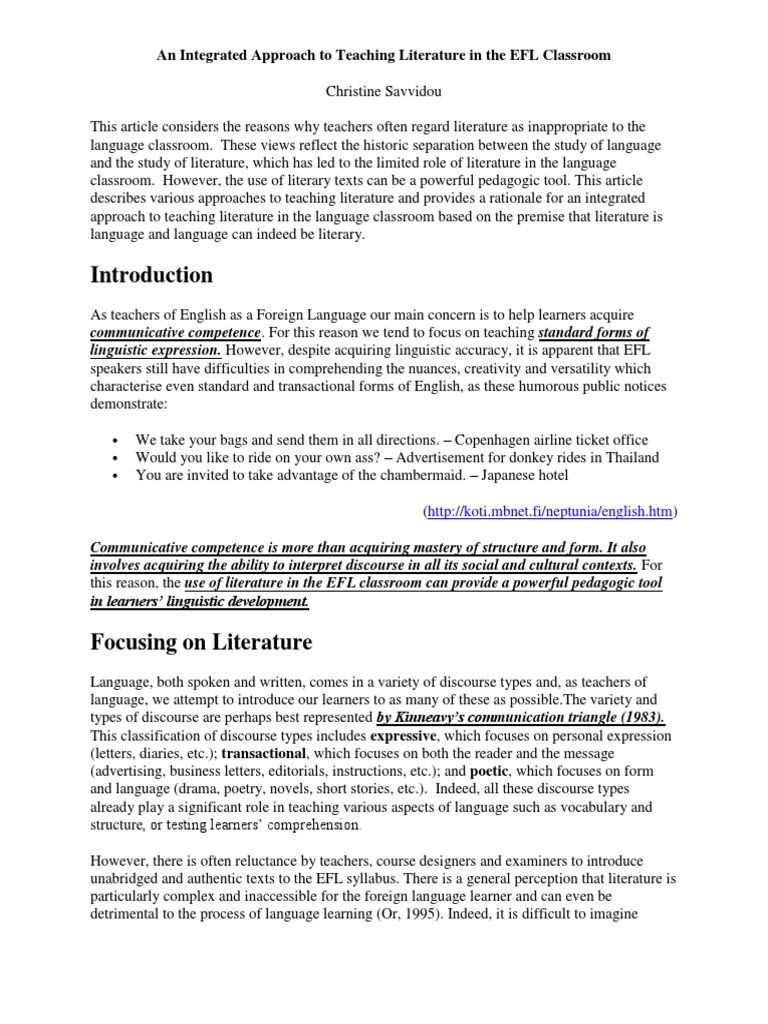 Integrated Approach to EFL Literature Teaching | PDF | English As A ...