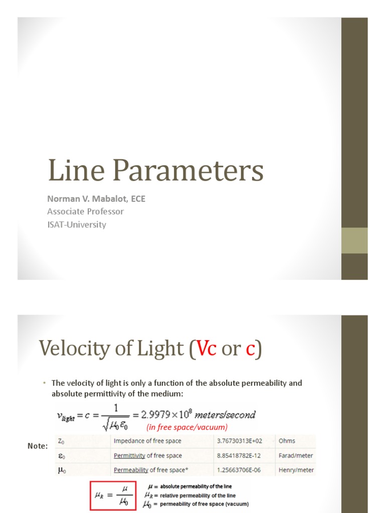 Line Parameters: Norman V. Mabalot, ECE | PDF | Transmission Line | Waves
