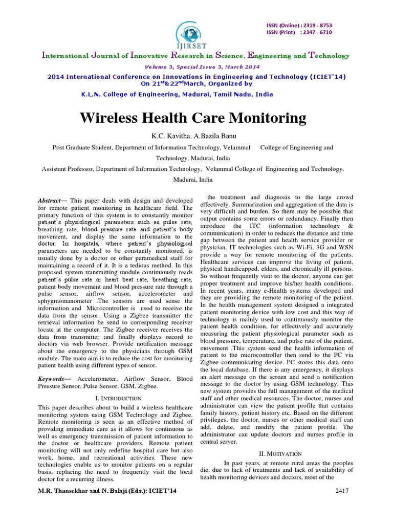 Wireless Health Monitoring System Design | PDF | Monitoring (Medicine ...
