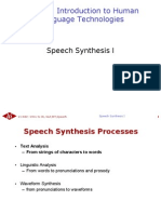 11-682: Introduction To Human Language Technologies: Speech Synthesis I