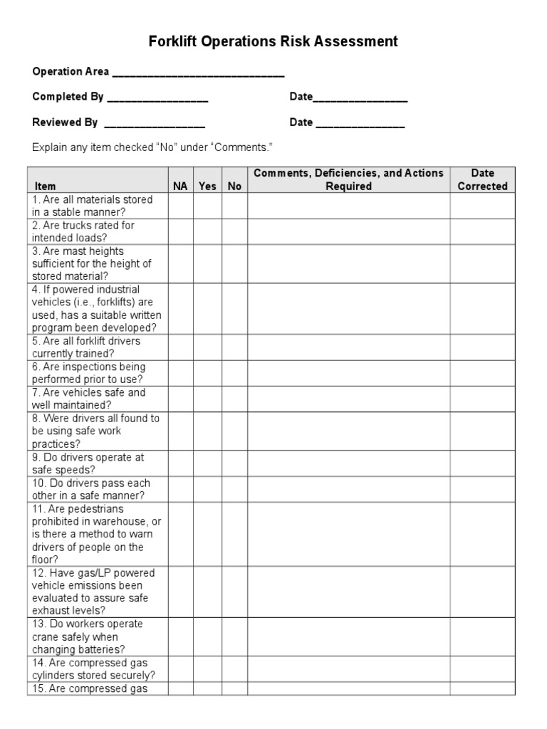 SAMPLE Forklift Risk Assessment Guidelines PDF