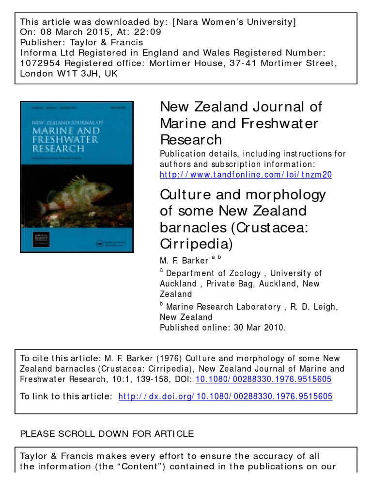 New Zealand Journal of Marine and Freshwater Research | PDF ...