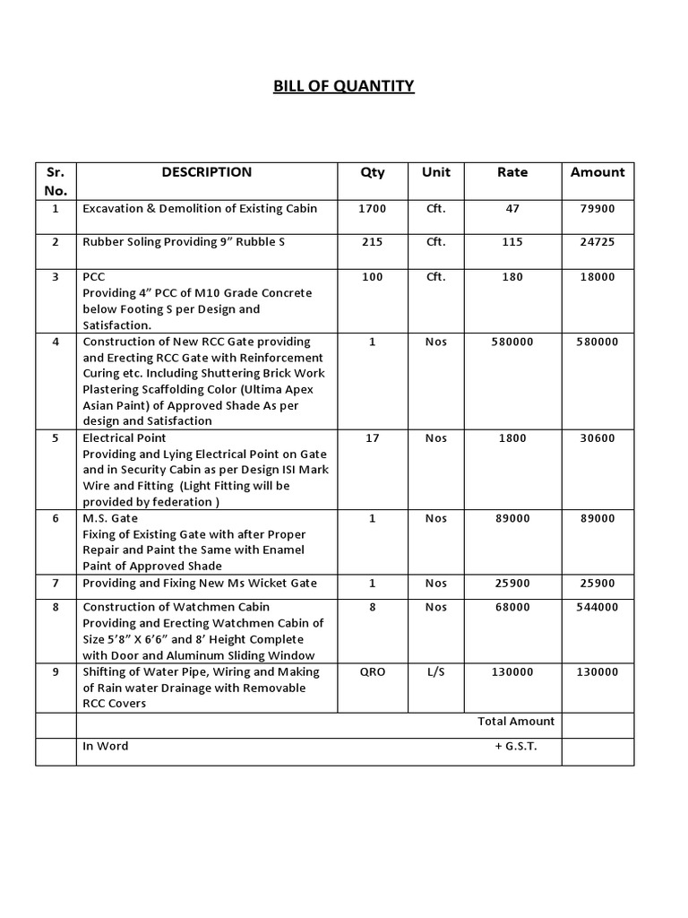 Construction and Installation BOQ | PDF