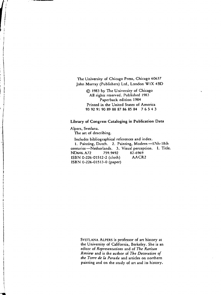Svetlana Alpers Art Of Describing Pdf Rembrandt Calvinism