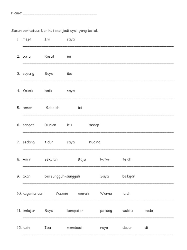 Latih Tubi Soalan Latihan Bahasa Melayu Tahun 1 2 Pdf