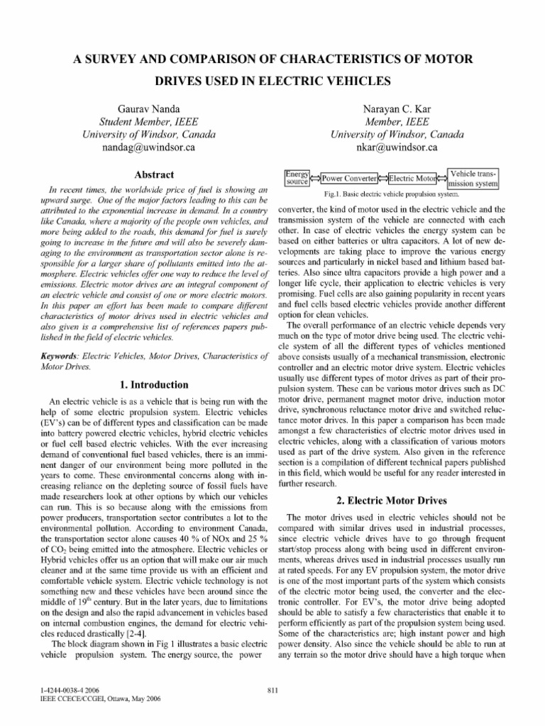A Survey and Comparison of Characteristics of Motor Drives Used in