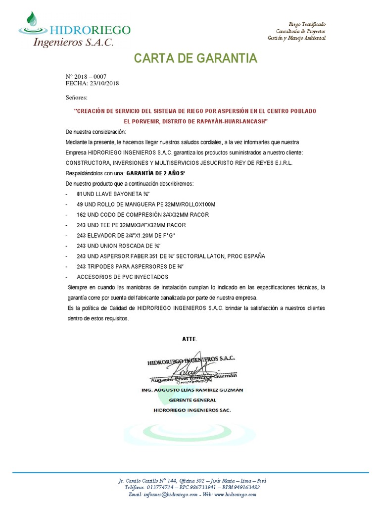 Carta Garantia | PDF