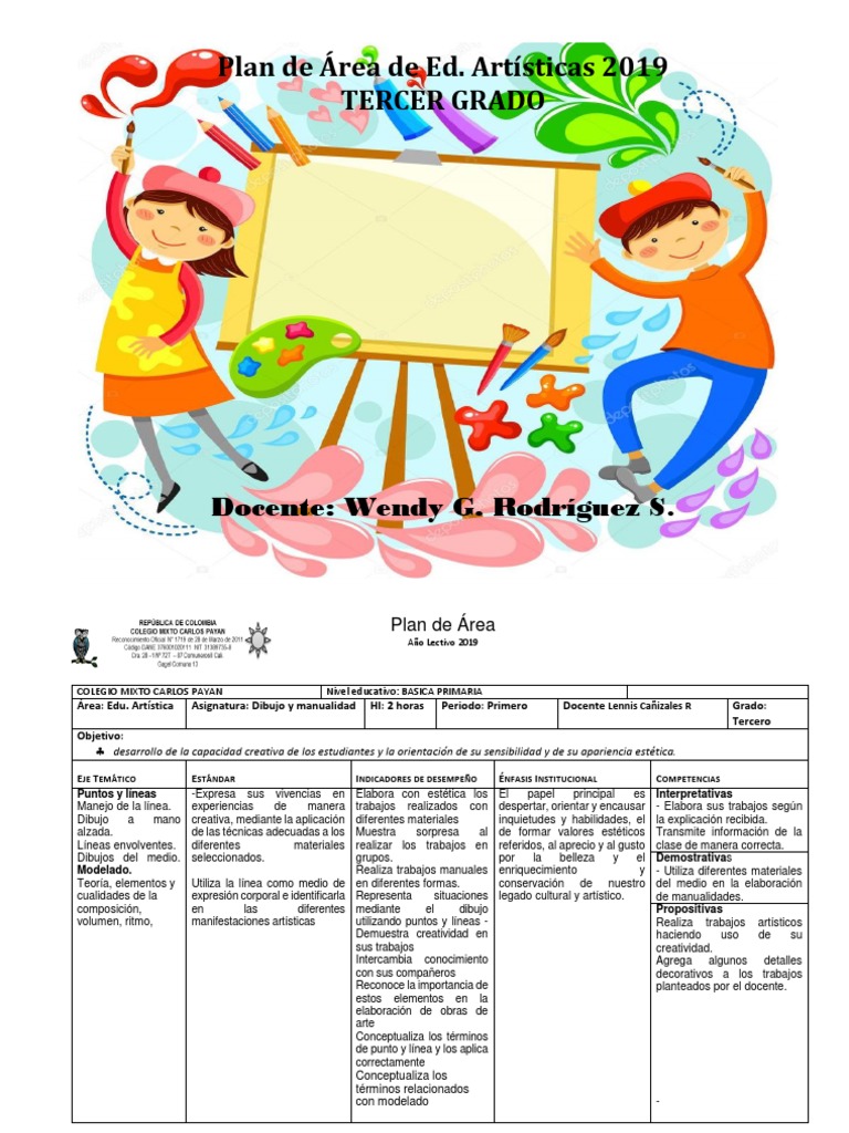 Plan de Estudio Artistica Grado Tercero 2019 | PDF | Dibujo | Educación ...