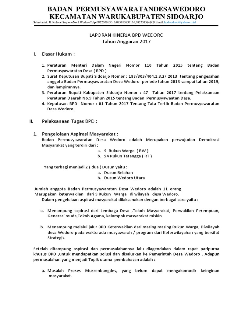 Laporan Kinerja BPD Tahun 2018