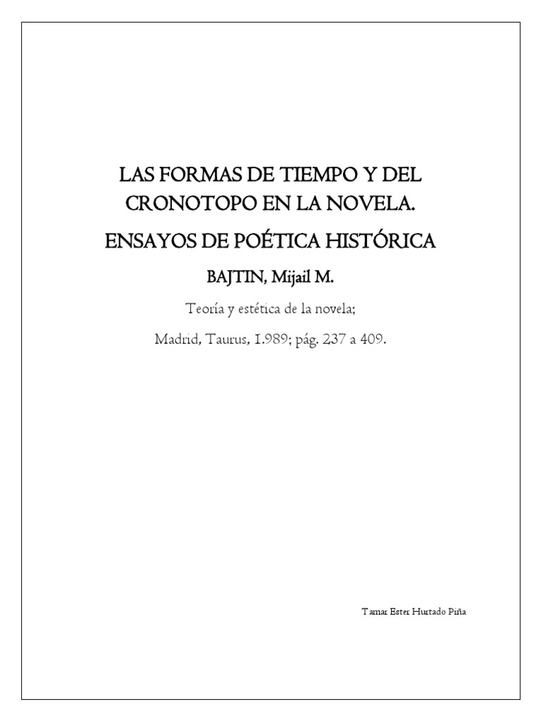 Tema 5c Bajtin Cronotropo Y Novela Pdf Novelas Autor