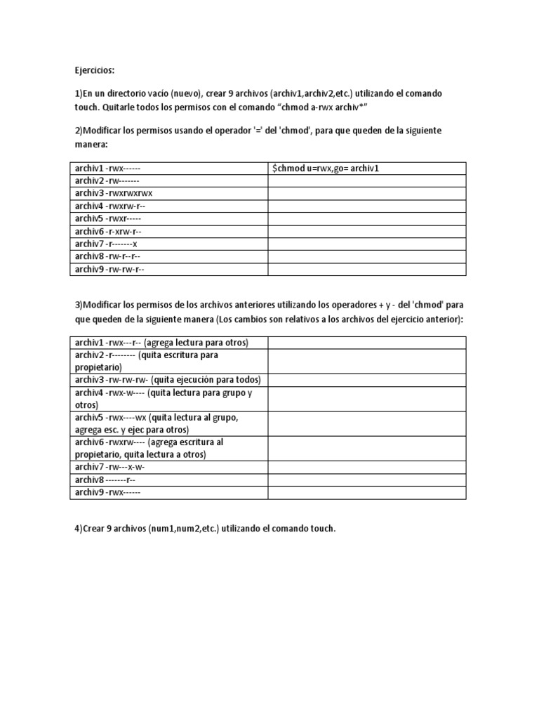 Ejercicios de permisos rwx en Linux | PDF | Métodos y materiales de ...