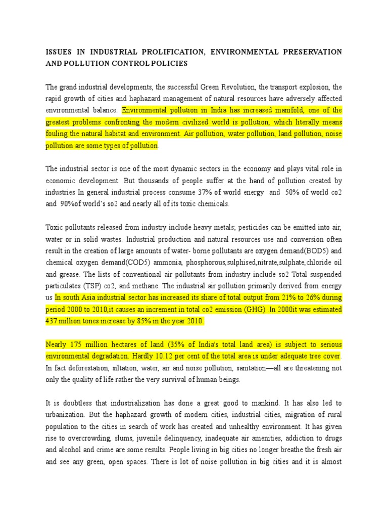 Industrial Proliferation and Pollution Issues | PDF | Pollution | Air ...