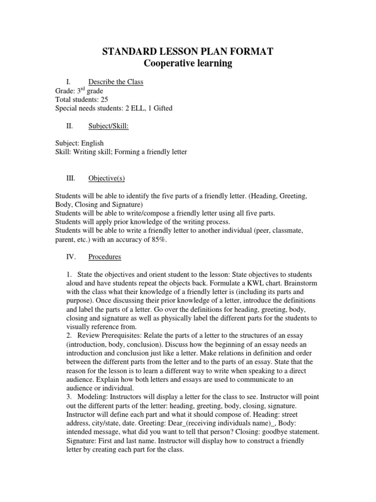 Standard Lesson Plan Format Cooperative Learning | PDF | Lesson Plan ...