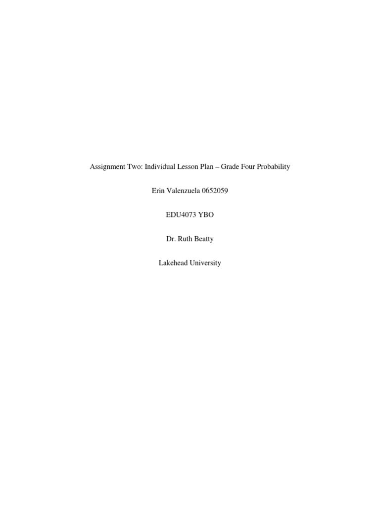 Grade Four Probability Lesson Plan | PDF | Lesson Plan | Curriculum