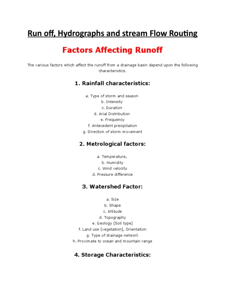 Factors Influencing Runoff and Hydrographs | PDF | Surface Runoff ...