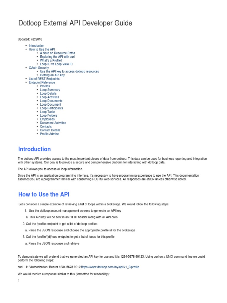 Dotloop External API Developer Guide | Download Free PDF | Application ...
