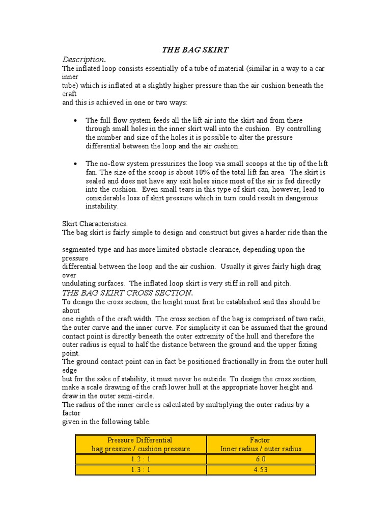 Bag Skirt Design and Construction Guide | PDF | Pressure | Area