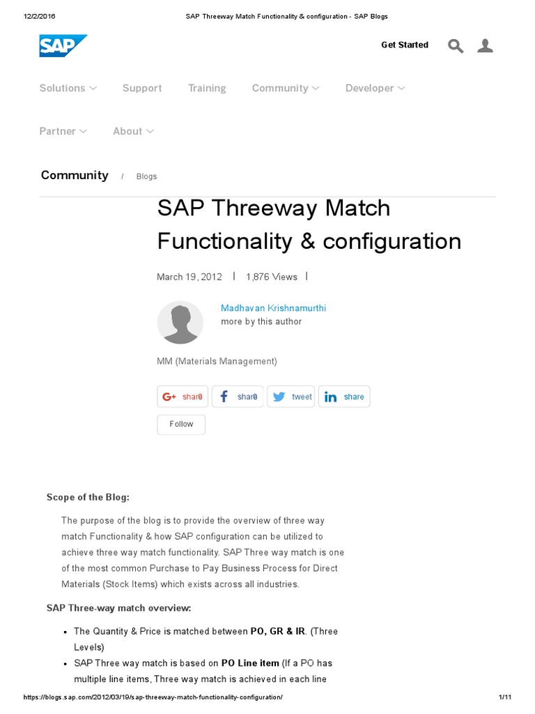 SAP Three-Way Match Configuration Guide | PDF | Prices | Invoice