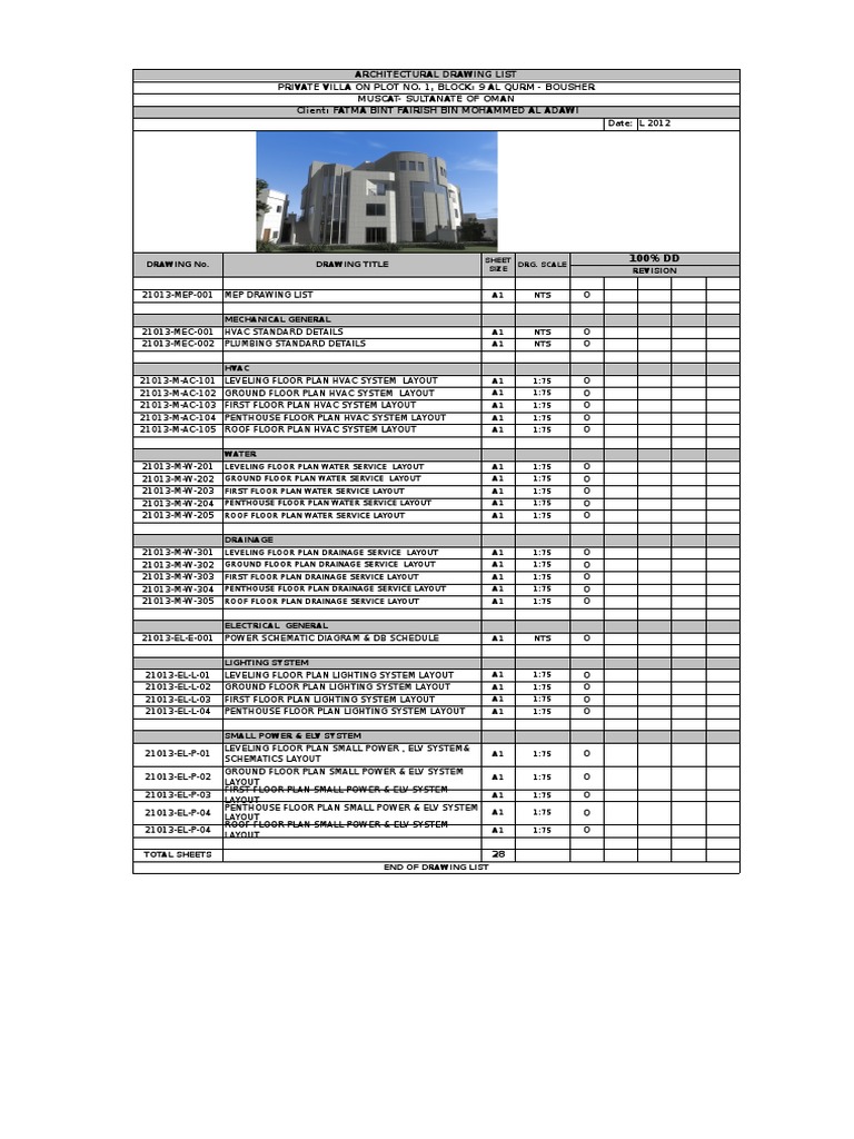 Mep drawing list pdf microsoft excel engineering