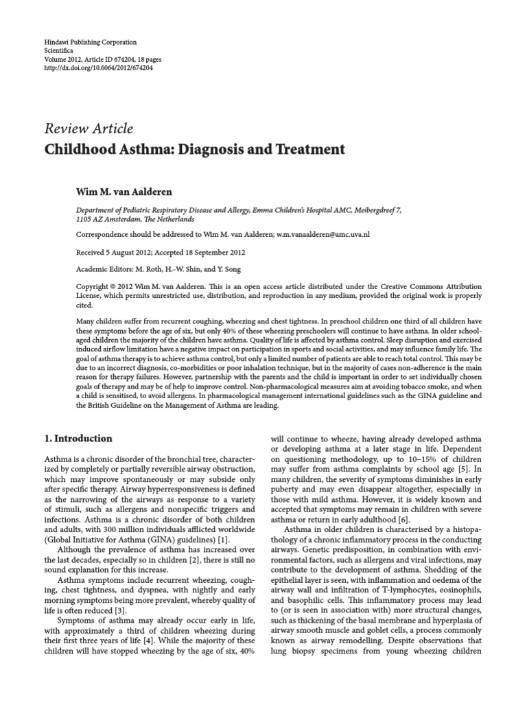 Review Article Childhood Asthma Diagnosis and Treatment Asthma
