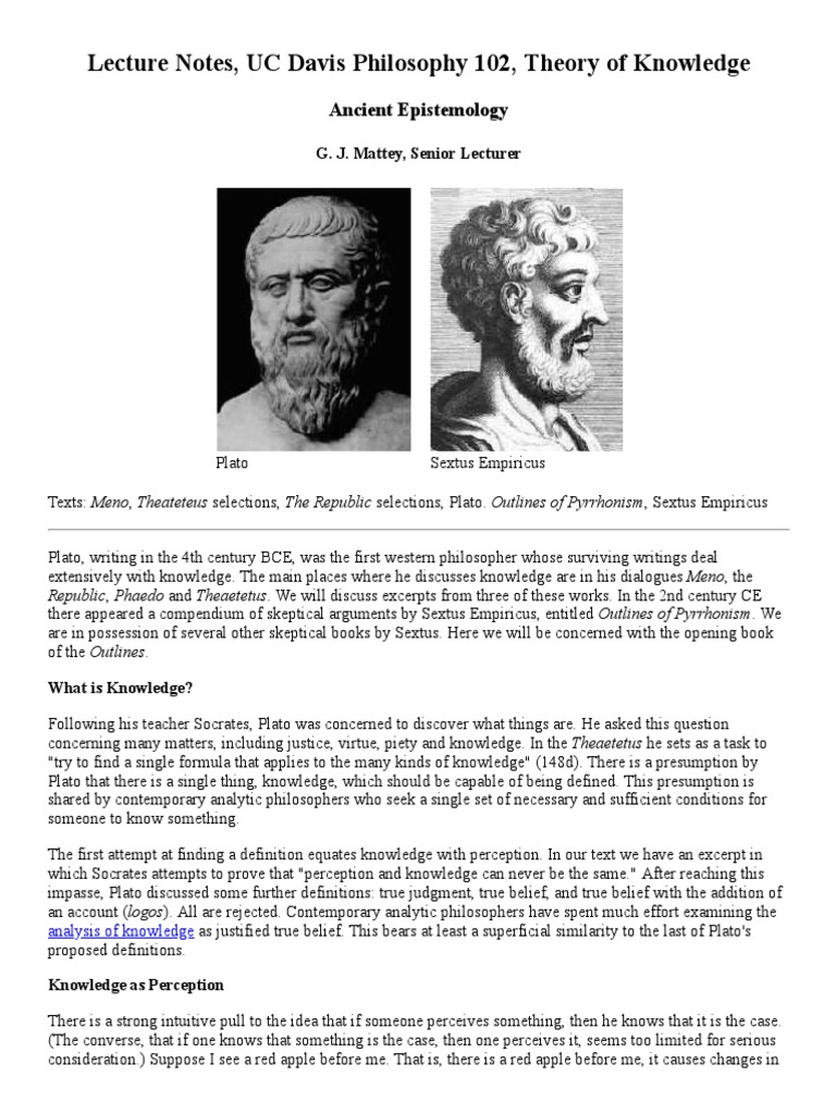 UC Davis Philosophy 102: Knowledge Theory | PDF | Epistemology | Skepticism