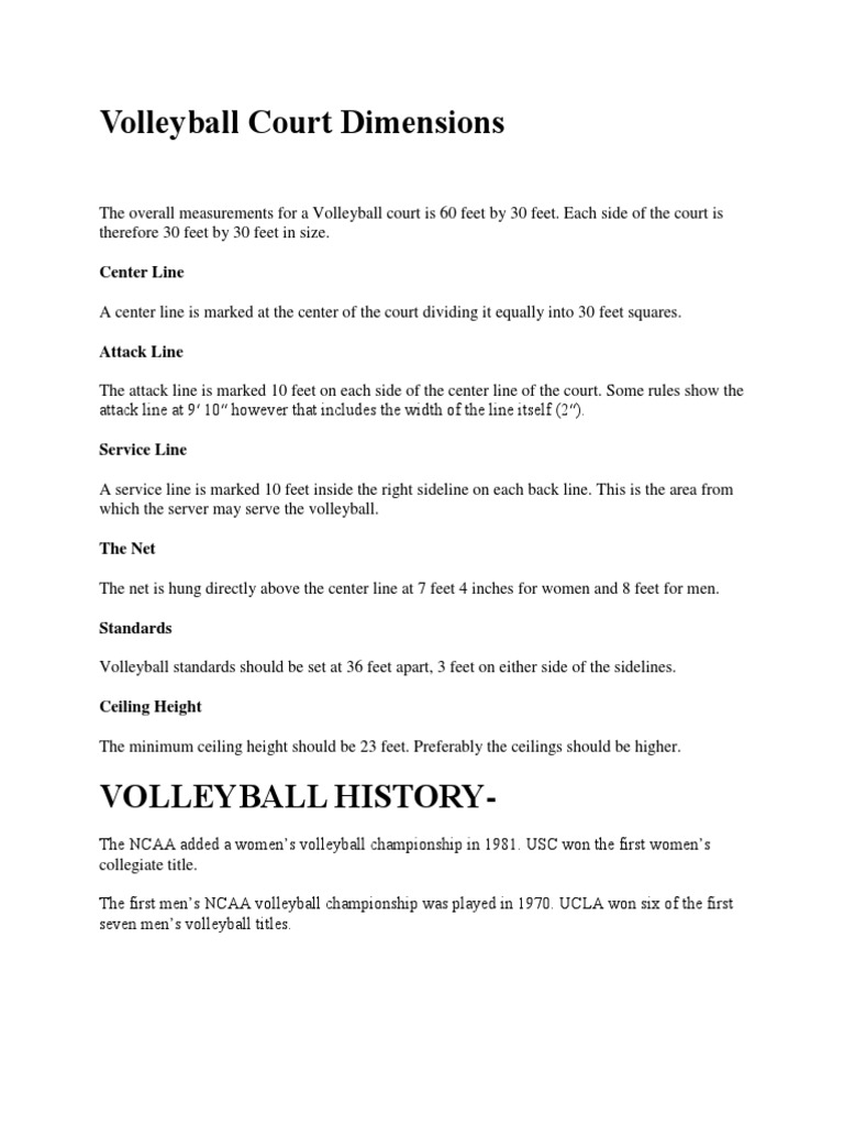 Volleyball Court Dimensions PDF Sports Equipment Hobbies