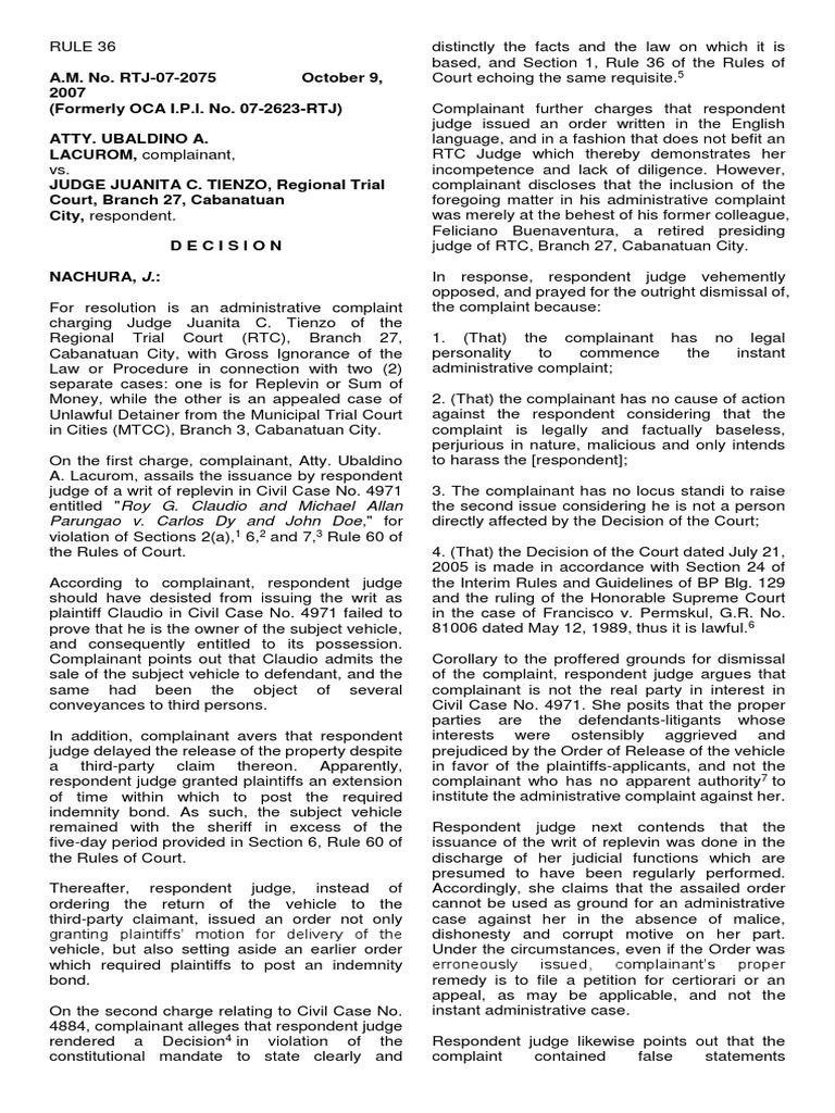 RULE 36 Full | PDF | Judgment (Law) | Complaint