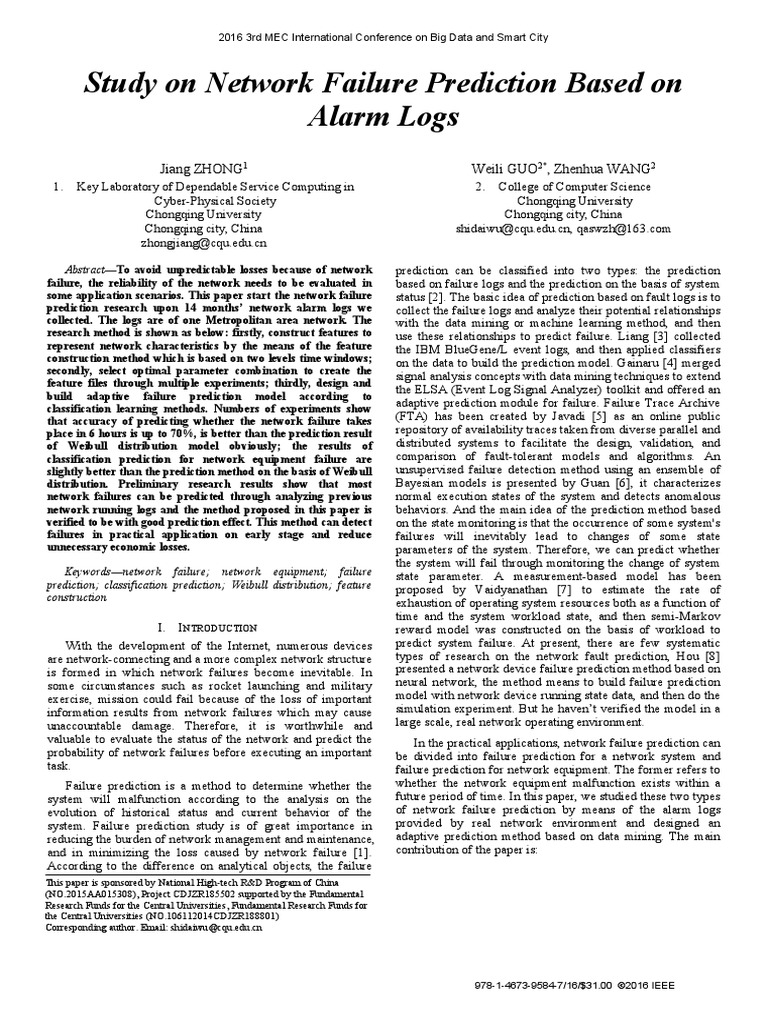 Zhong-2016-Study On Network Failure Prediction | PDF | Prediction ...