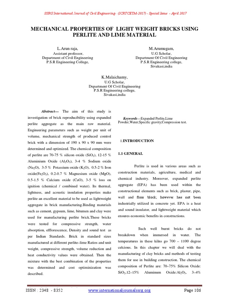 Perlite Brick | PDF | Building Materials | Building Engineering