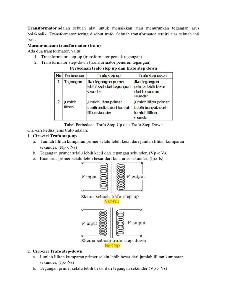 Perbedaan Trafo Step Up Dan Step Down Berbagai Perbedaan