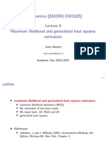 Econometrics (EM2008/EM2Q05) Maximum Likelihood and Generalized Least Squares Estimators