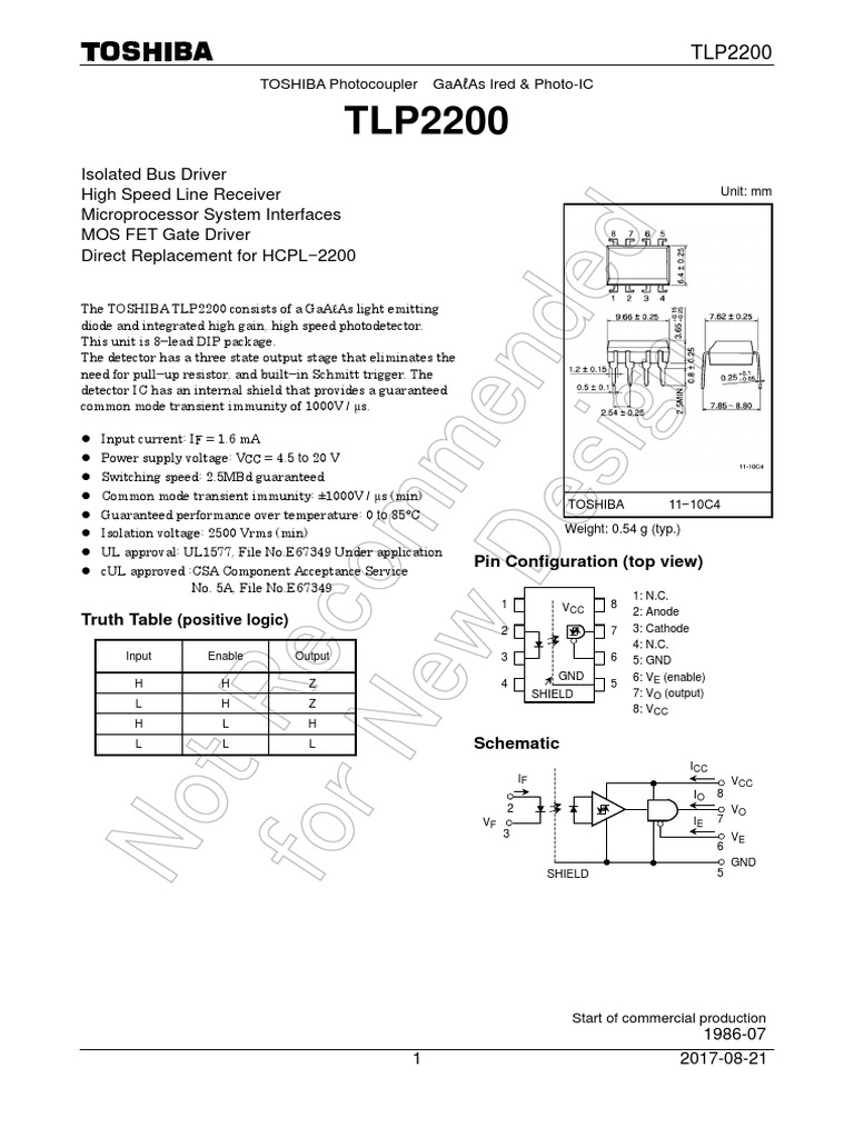 TLP2200 High-Speed Photocoupler | PDF | Reliability Engineering | Capacitor