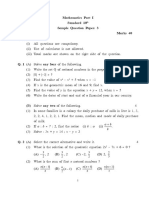 Mathematics Part I Standard 10 Sample Question Paper. 3 Time: 2 Hours Marks 40 Notes