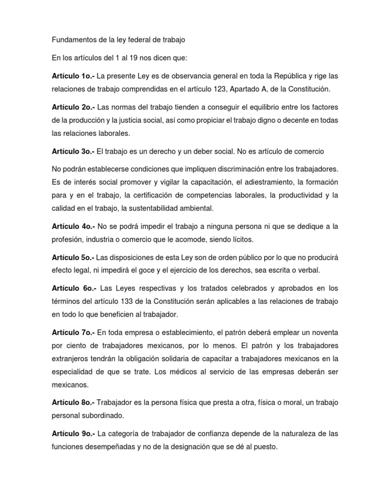 Fundamentos de La Ley Federal de Trabajo | PDF | Información del ...