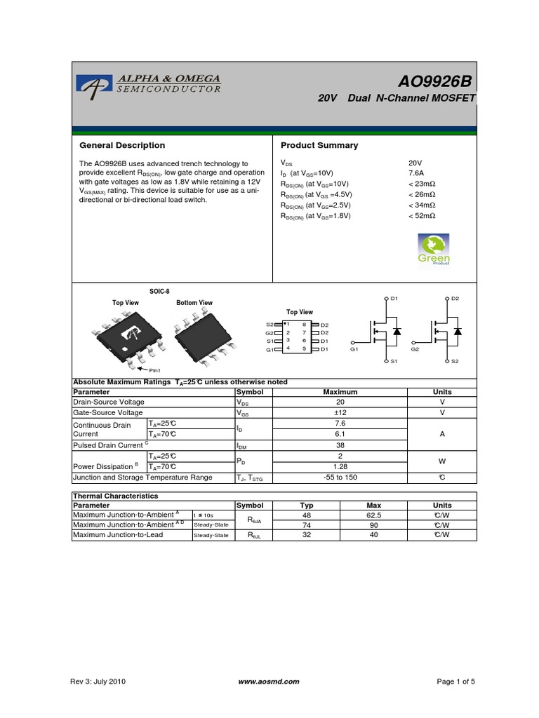 General Description Product Summary: 20V Dual N-Channel MOSFET | PDF