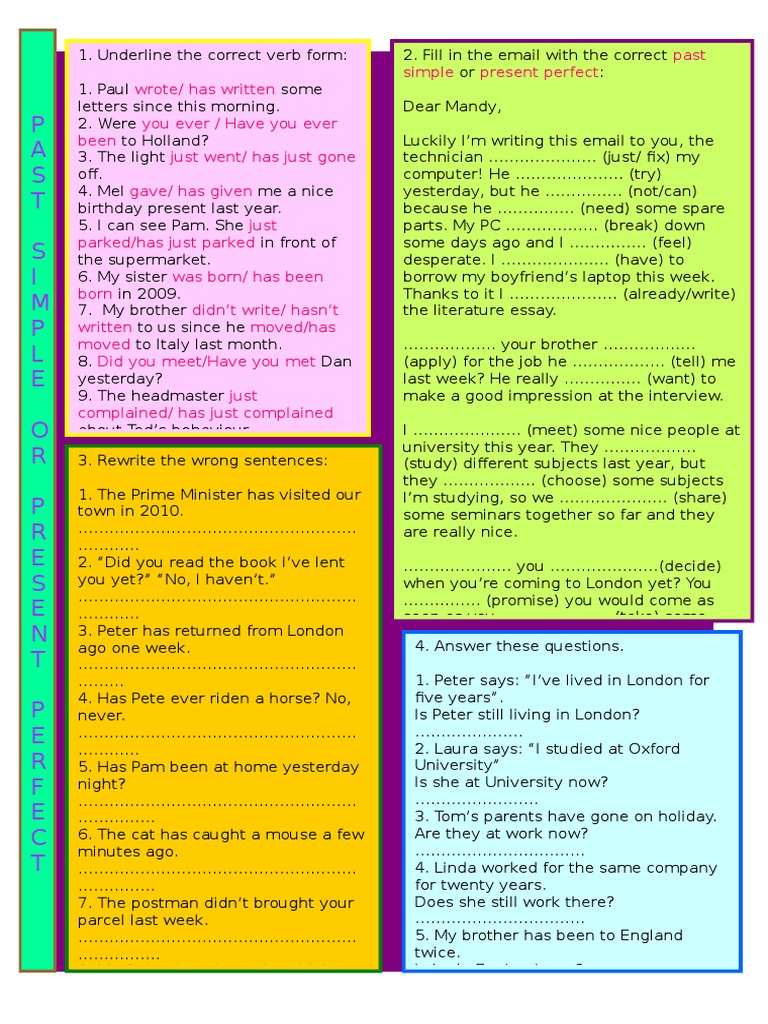 Past Simple vs Present Perfect Worksheet | PDF | Language Arts & Discipline