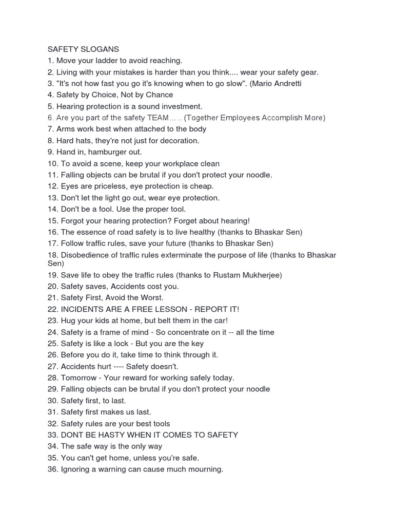 Essential Safety Slogans for Awareness | PDF | Door | Risk