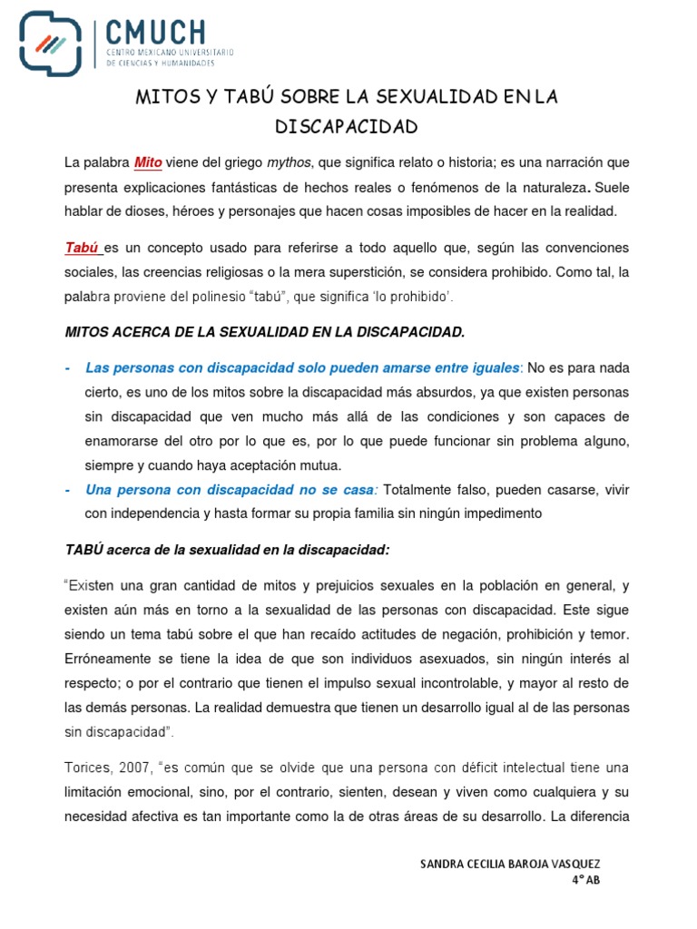 Mitos y tabúes sobre sexualidad y discapacidad | PDF | Tabú | Invalidez