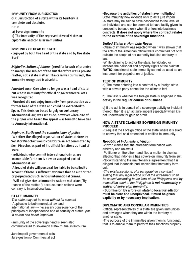 Understanding State and Diplomatic Immunity | PDF | Sovereign Immunity ...