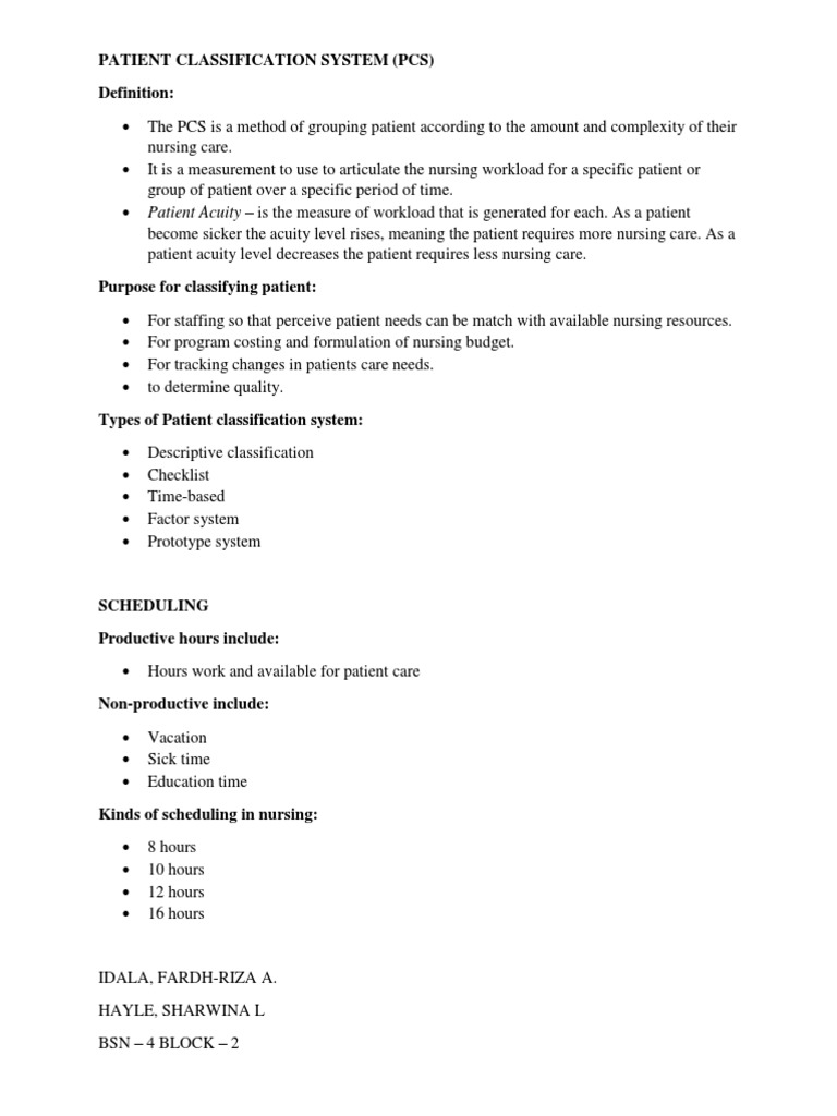 Patient Classification System in Nursing | PDF