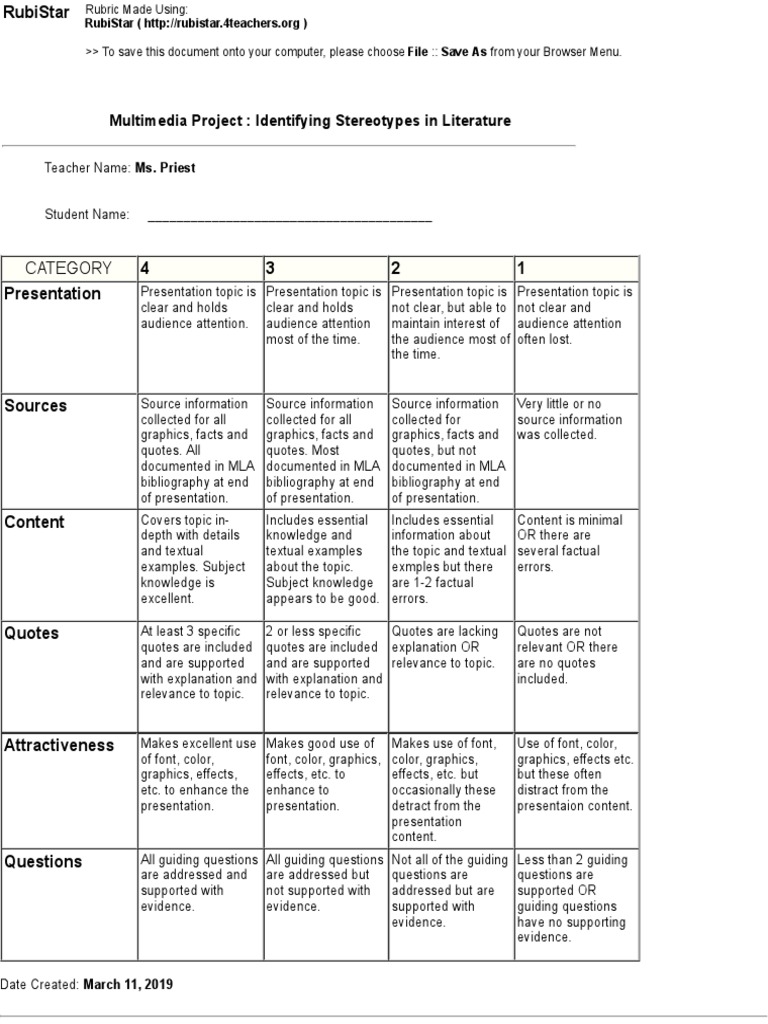 Your Rubric - Print View | PDF | Bibliography | Graphics