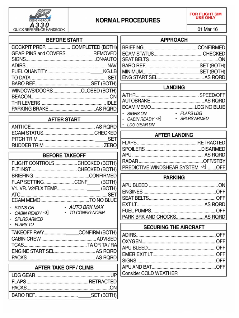 A330 300 STARTUP CHECKLIST visual data 6