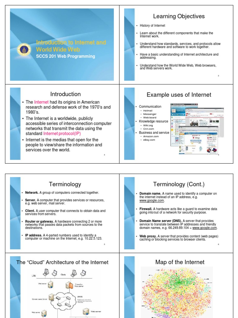 Learning Objectives: Introduction To Internet and World Wide Web | PDF ...