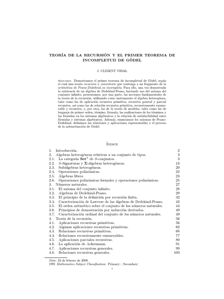 Incompletud de Gödel y Teoría de la Recursión | PDF | Prueba matemática ...